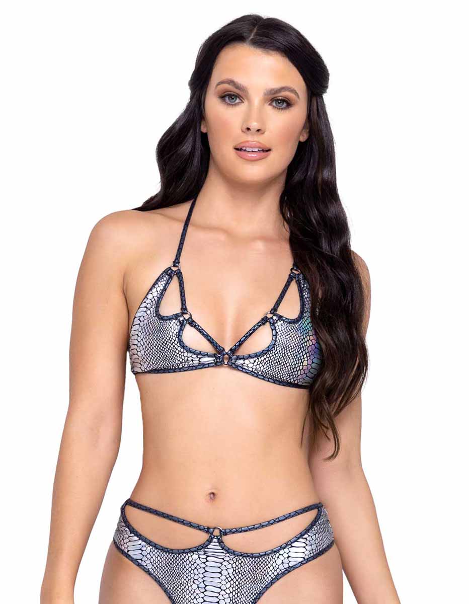 R-6317 - Snake Skin Keyhole Triangle Top Tops Roma