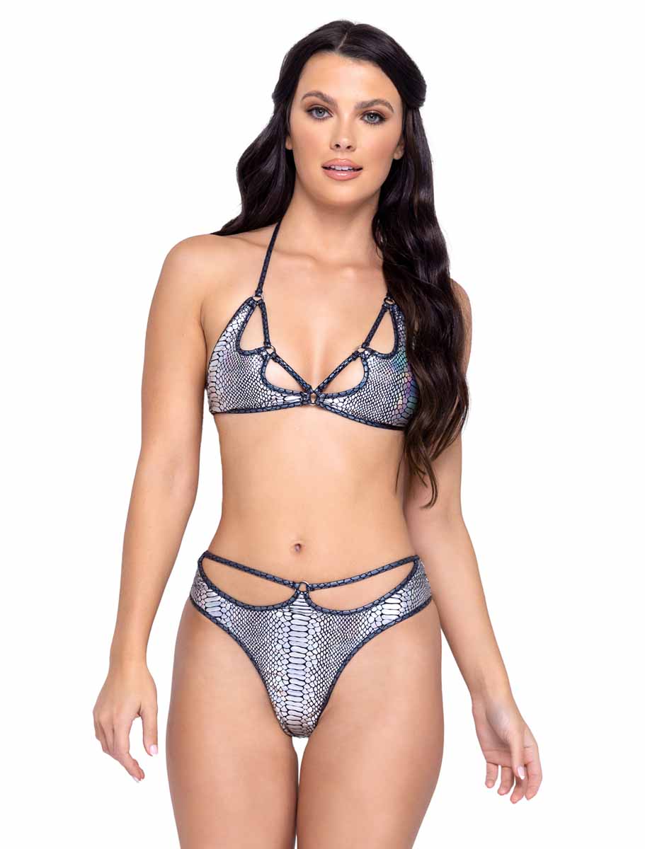 R-6317 - Snake Skin Keyhole Triangle Top Tops Roma
