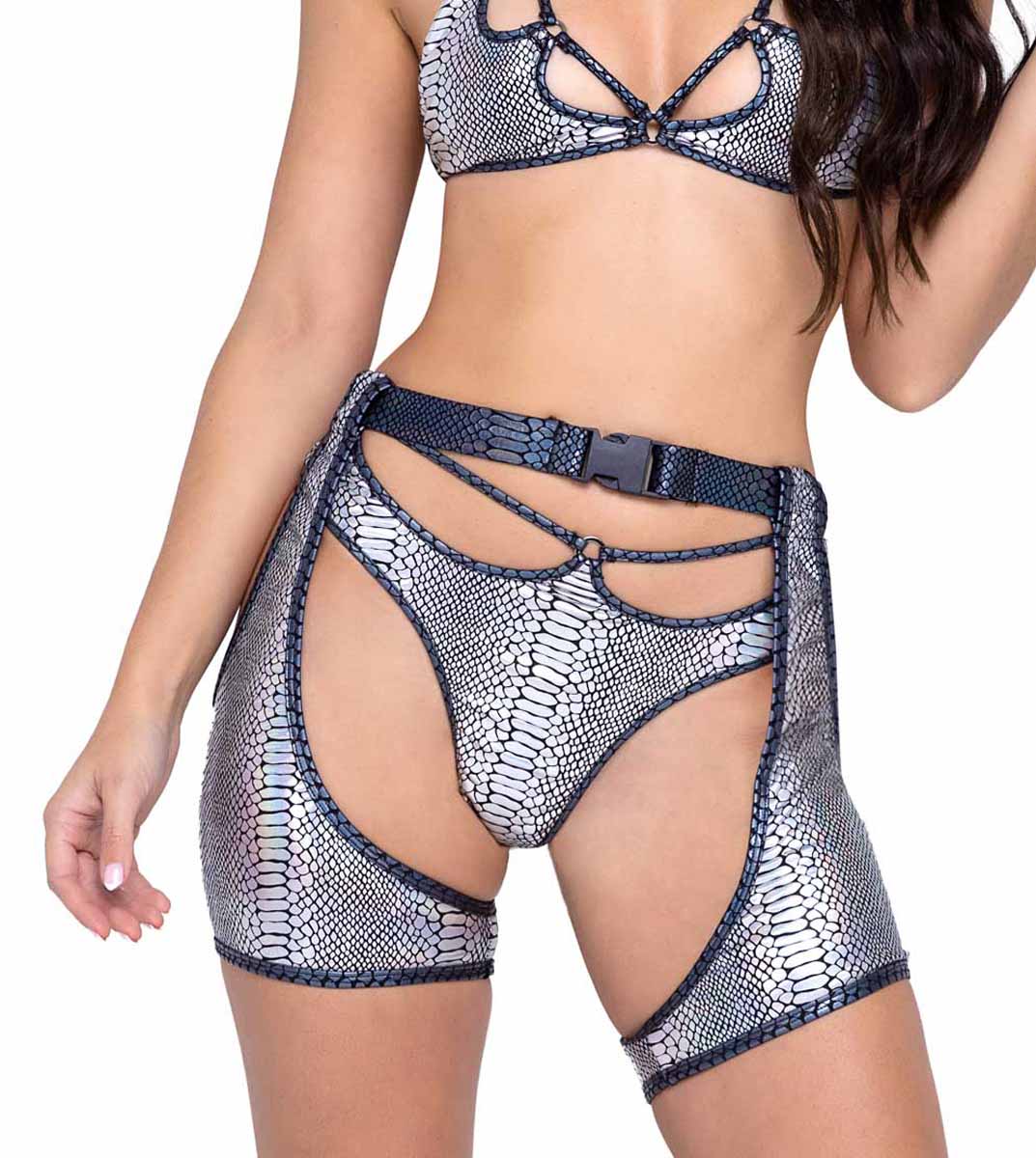 R-6319 - Snake Skin Short Chaps with Belt By Roma