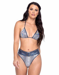 Roma R-6321 - Snake Skin High-Waisted Shorts with Belt & Buckle