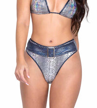 R-6321 - Snake Skin High-Waisted Shorts with Belt & Buckle