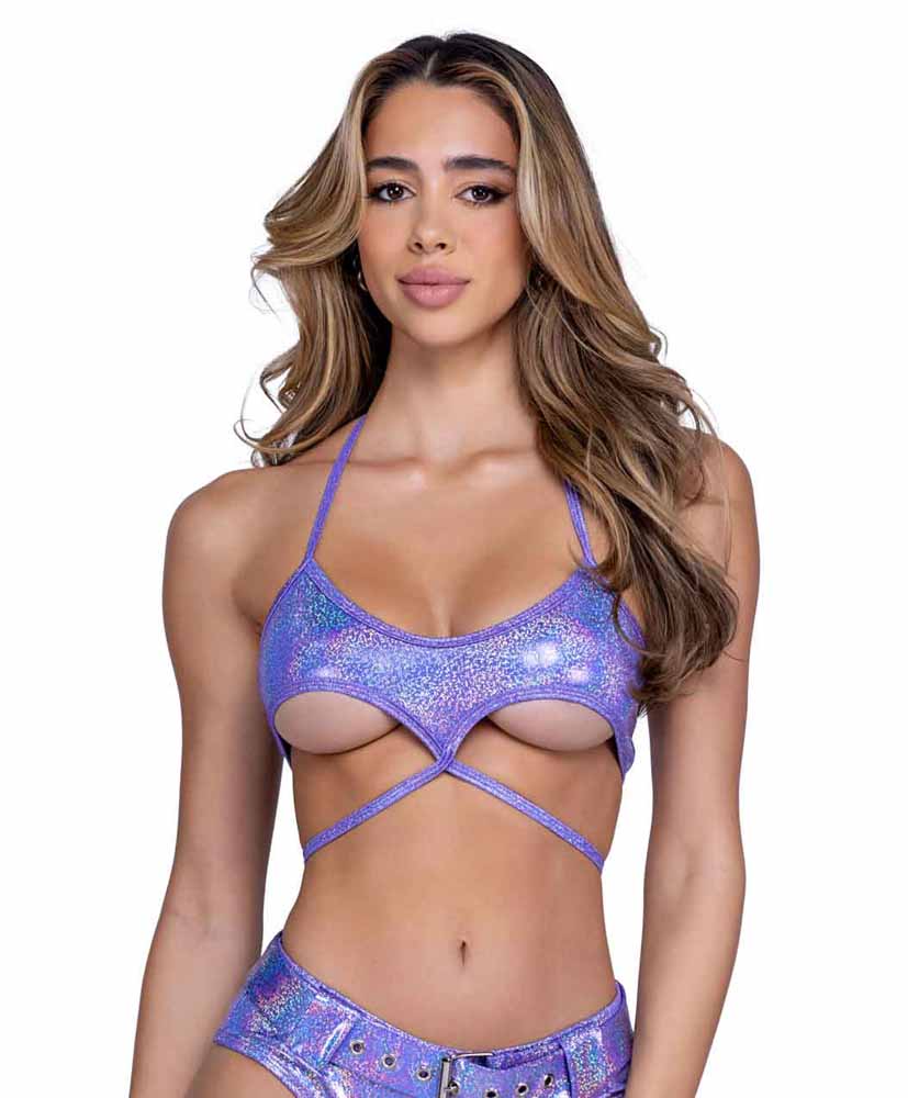 R-6439 Lavender Shimmer Top with Underboob Cutout