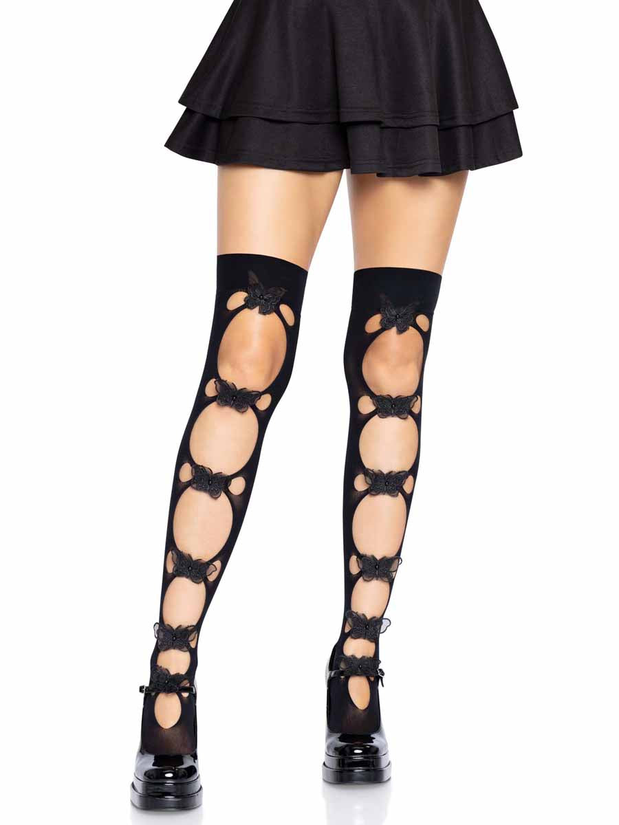 LA6641 - Opaque net cut-out butterfly Stockings Stockings Leg Avenue Black One Size