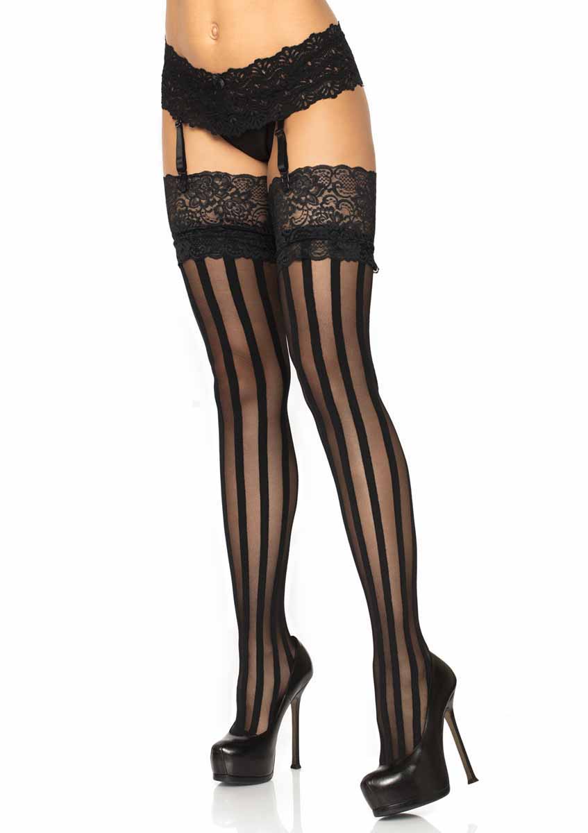 LA9218 -Stripe Thigh High with Lace Top