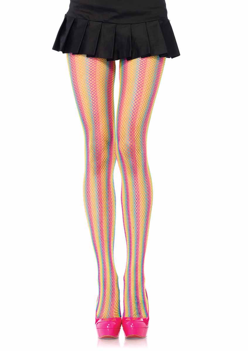 LA9970 - Rainbow Striped Fishnet Pantyhose