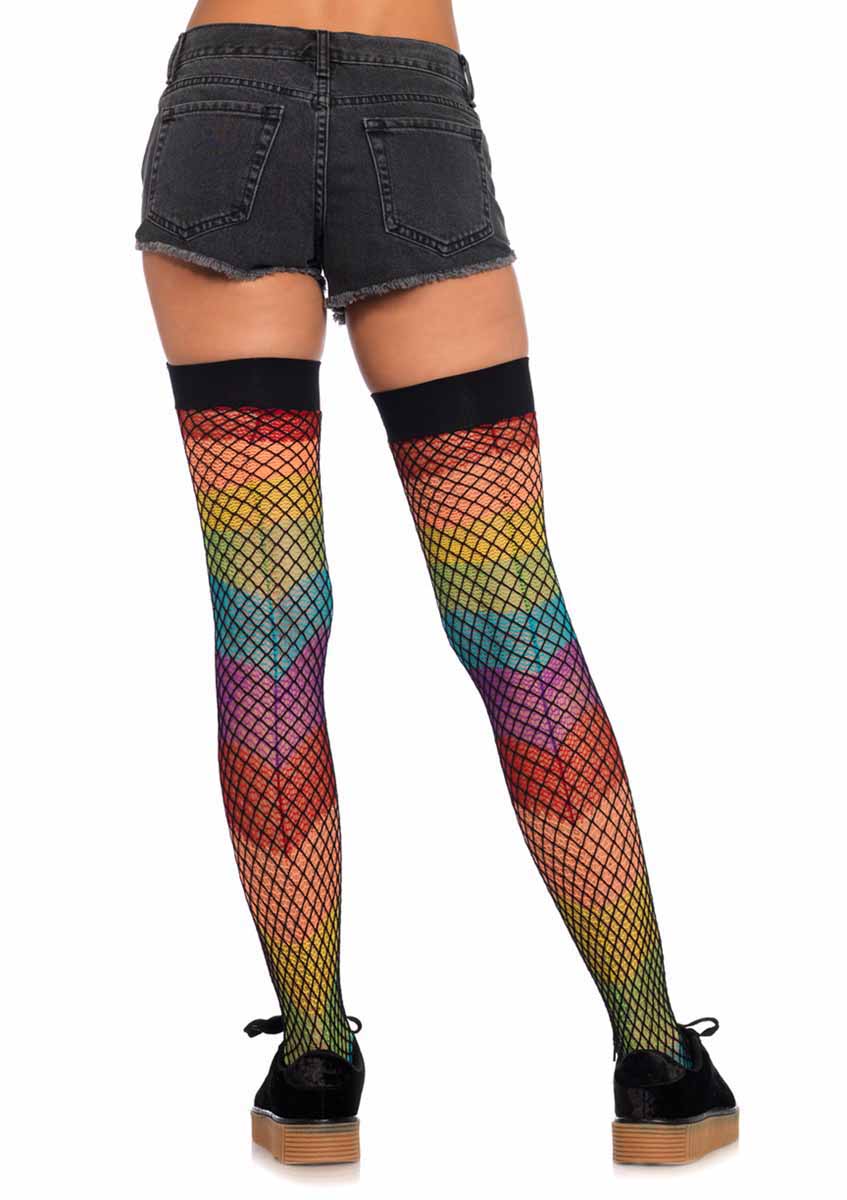 LA9994 - Rainbow Fishnet Thigh Tights