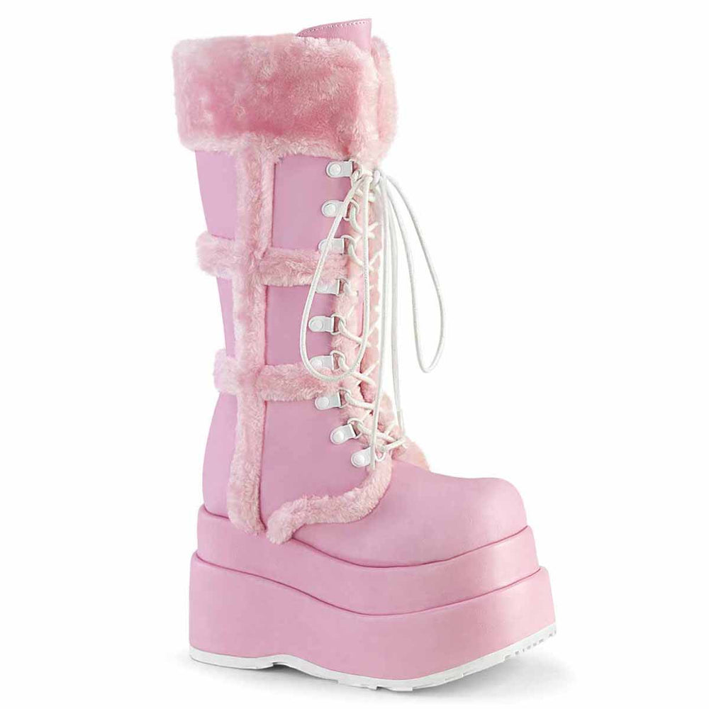 Bear-202 Tiered Platform Lace-Up Mid-Calf Fur Boot By Demonia