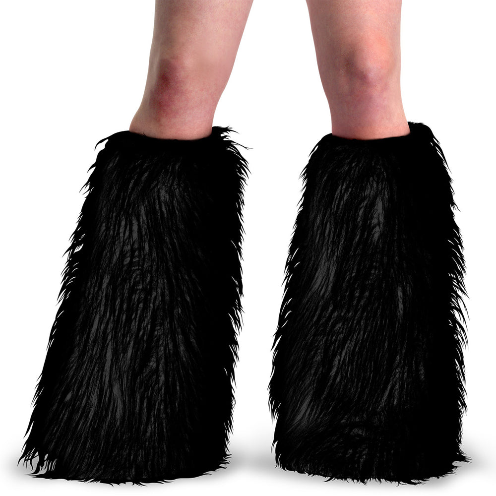 Adult Black Faux Fur Boot Sleeve, Leg Warmer Boot Cover