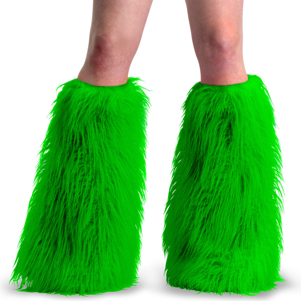 Adult Green Faux Fur Boot Sleeve, Leg Warmer Boot Cover