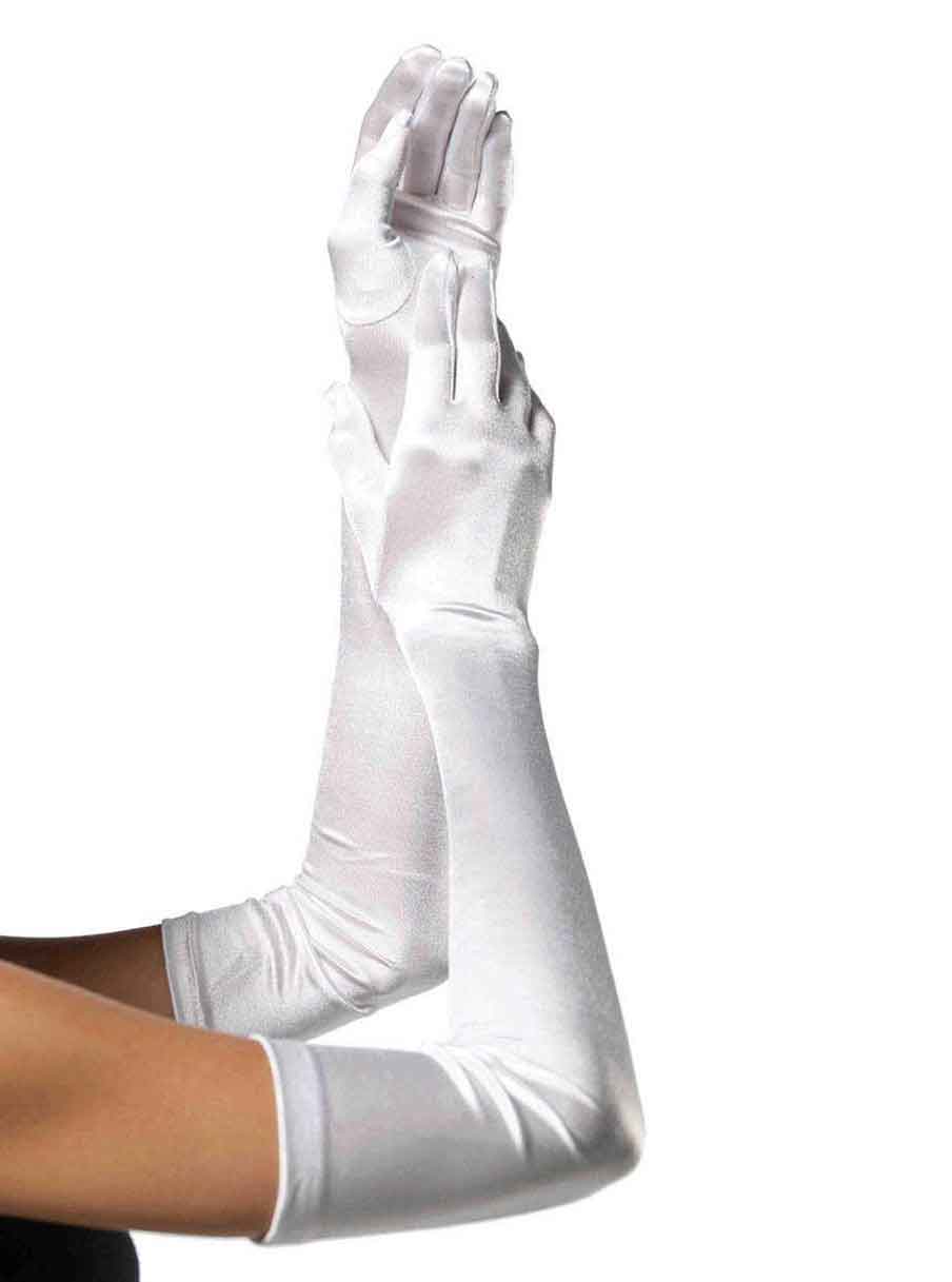 LA16B - Satin Gloves  Leg Avenue White One Size 