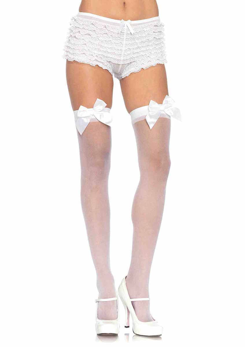 LA1911 - Sheer Thigh High with Bow Stockings Leg Avenue White One Size 