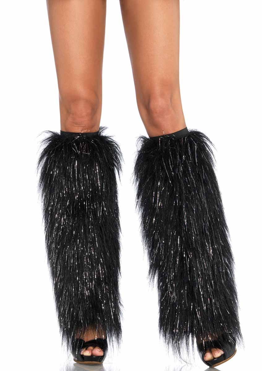 LA3923 - Furry Lurex Leg Warmers Leg Accessories Leg Avenue Black/Silver One Size 