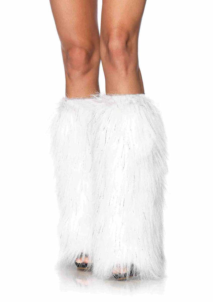 LA3923 - Furry Lurex Leg Warmers Leg Accessories Leg Avenue White/Silver One Size 