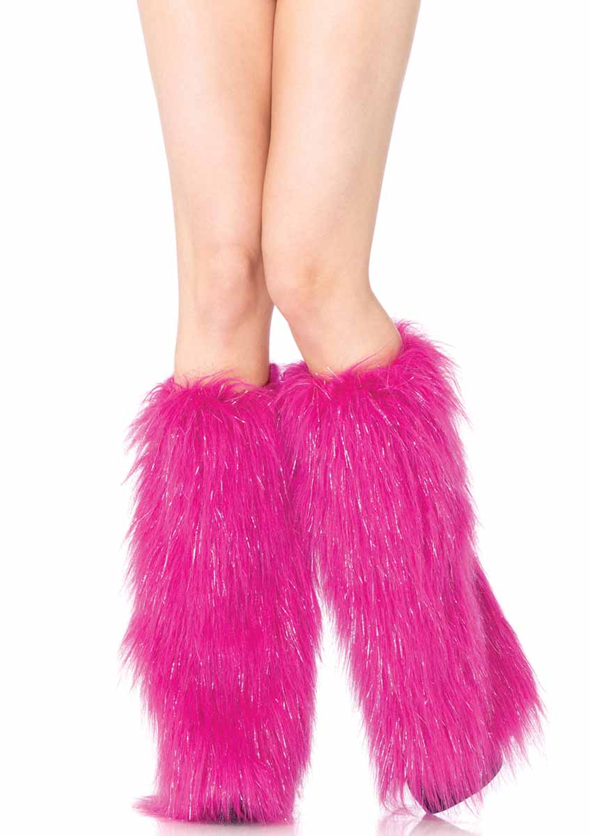 LA3923 - Furry Lurex Leg Warmers Leg Accessories Leg Avenue Pink/Silver One Size 