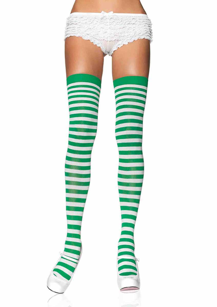 LA6005 - Stripe Stockings Stockings Leg Avenue White/Kelly Green One Size 