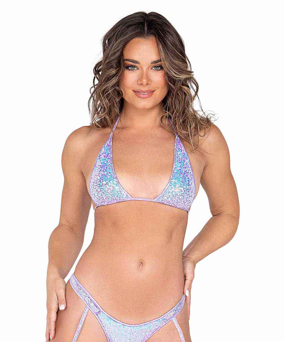 R-6009 Sequin Bikini Top Tops Roma Lavender S 