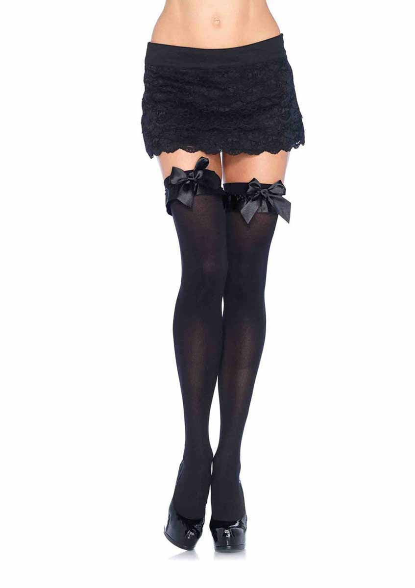 LA6010 - Nylon Stocking with Ruffle Bow Stockings Leg Avenue Black One Size 