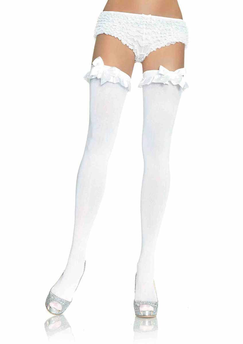 LA6010 - Nylon Stocking with Ruffle Bow Stockings Leg Avenue White One Size 