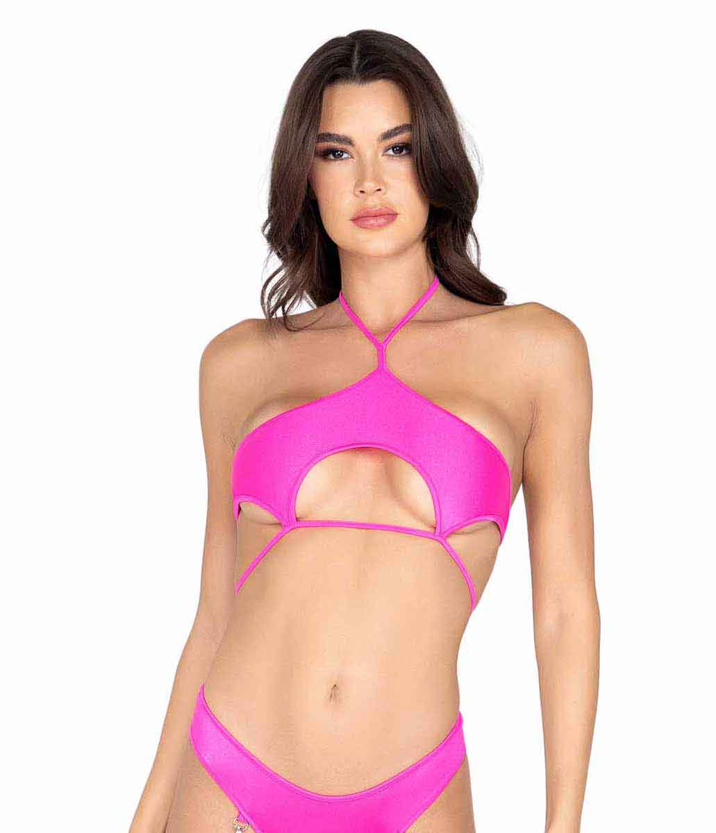 R-6039 Under Boob Cut-Out Tie Top Tops Roma Hot Pink S 