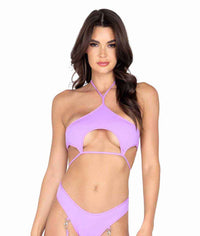 R-6039 Under Boob Cut-Out Tie Top Tops Roma Lavender S 