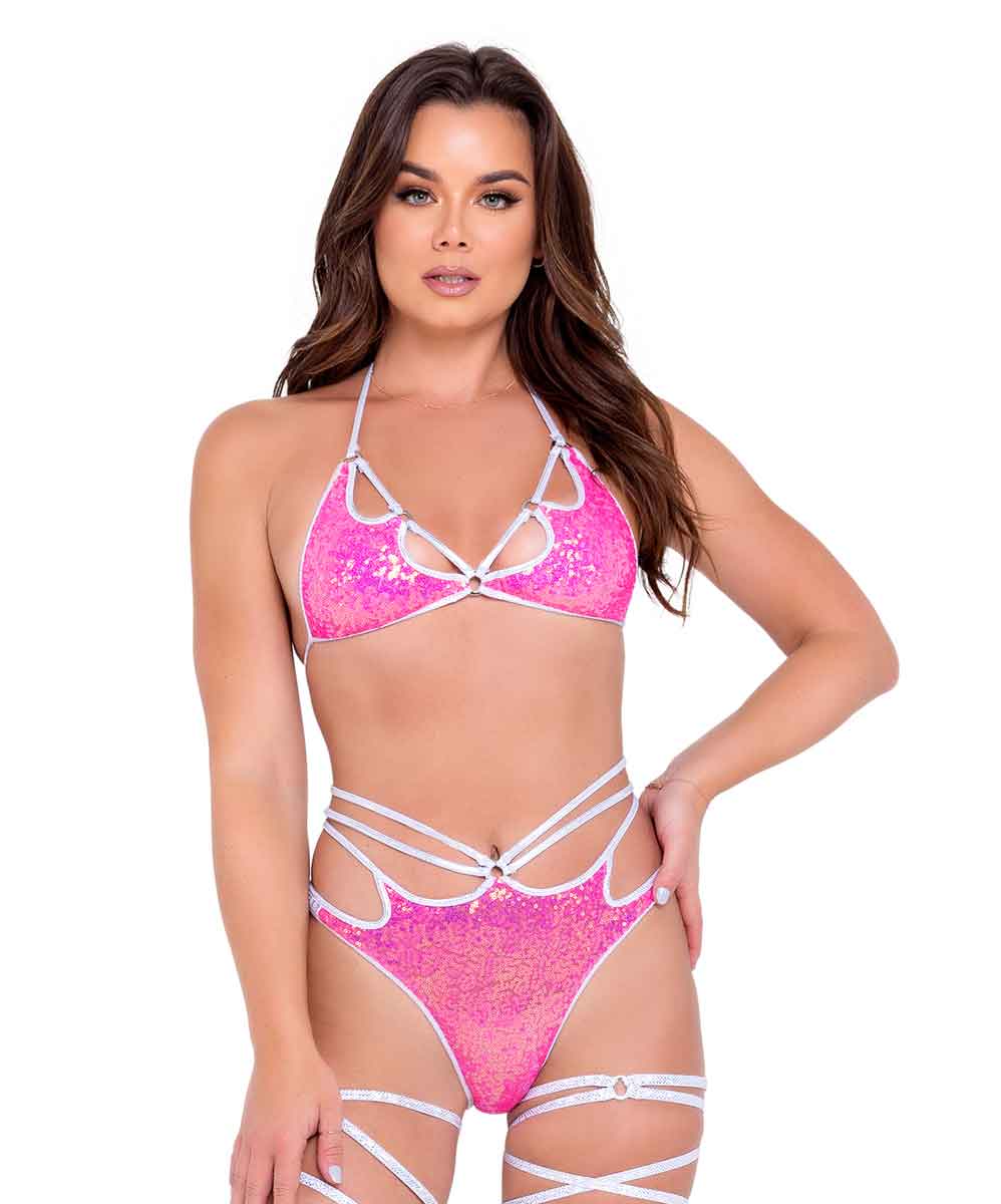 R-6094 KeyHole Sequin Bikini Tie-Top Tops Roma   