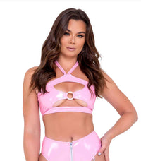 R-6117 Vinyl Top With Cut-Out & Ring Detail Tops Roma Baby Pink S 