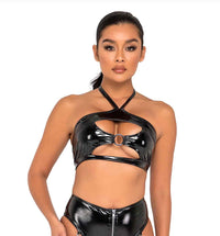 R-6117 Vinyl Top With Cut-Out & Ring Detail Tops Roma Black S 