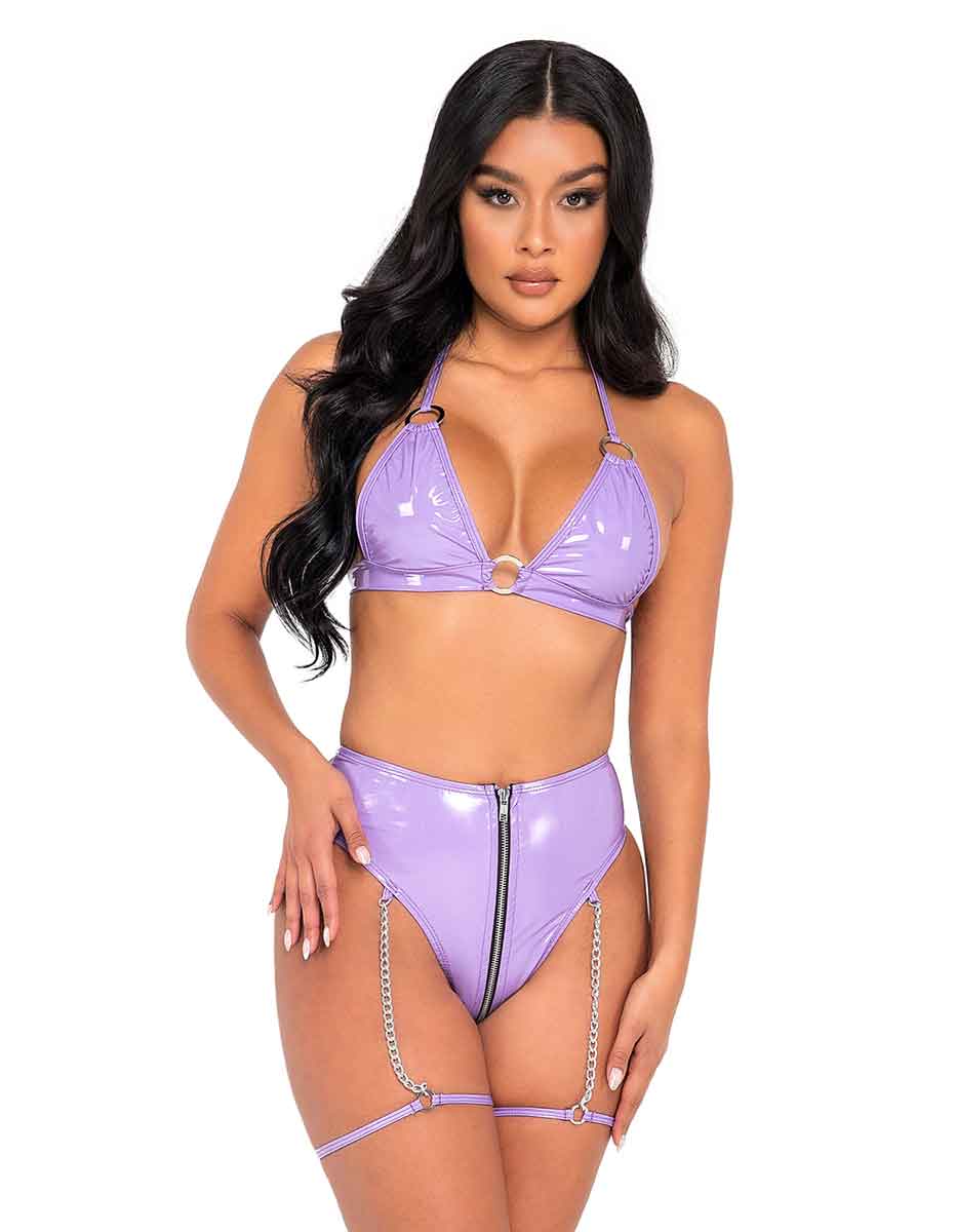 R-6164 Vinyl Bikini Tie-Top With Ring Detail Tops Roma   