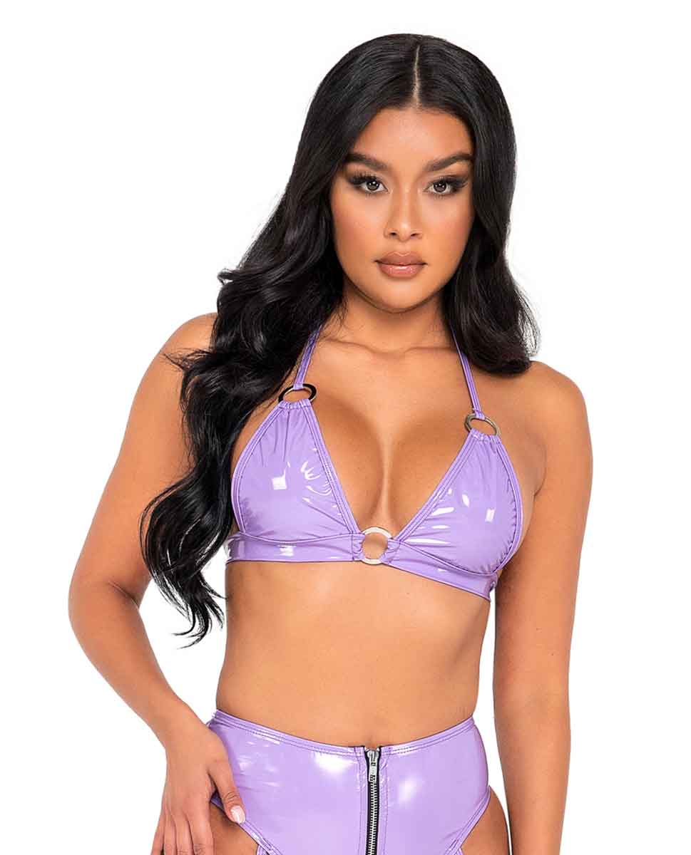 R-6164 Vinyl Bikini Tie-Top With Ring Detail Tops Roma   