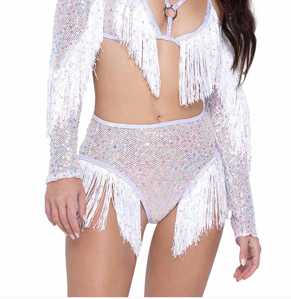 R-6221 - Sequin with Fringe High Waisted Shorts