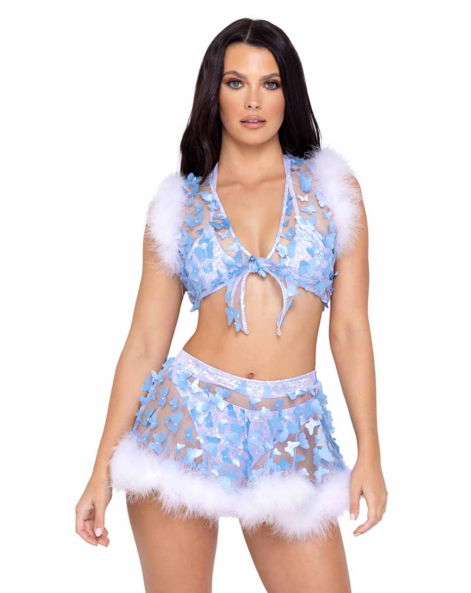Roma R-6244 - Sheer Butterfly Tie-Top with Marabou Trim