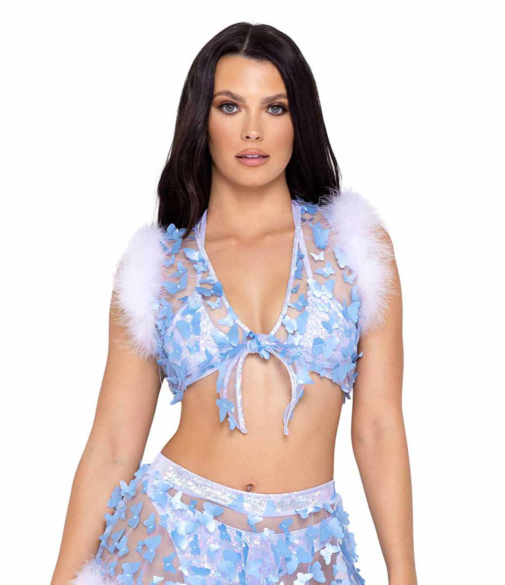 R-6244 - Sheer Butterfly Tie-Top with Marabou Trim