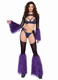 R-6248 Black Sheer Chaps with Purple Fur Bell Chaps Roma   