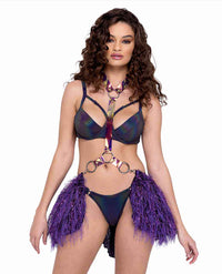 R-6241 Purple Faux Fur Skirt with Harness Skirts Roma   