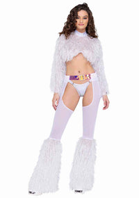 R-6250 White Long Sleeved Faux Fur Top Tops Roma   