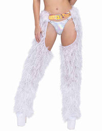 R-6252 White Faux-Fur Chaps with Belt Chaps Roma   