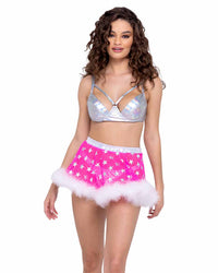 R-6271 Hot Pink Sheer Stars Skirt with Marabou Trim Skirts Roma   