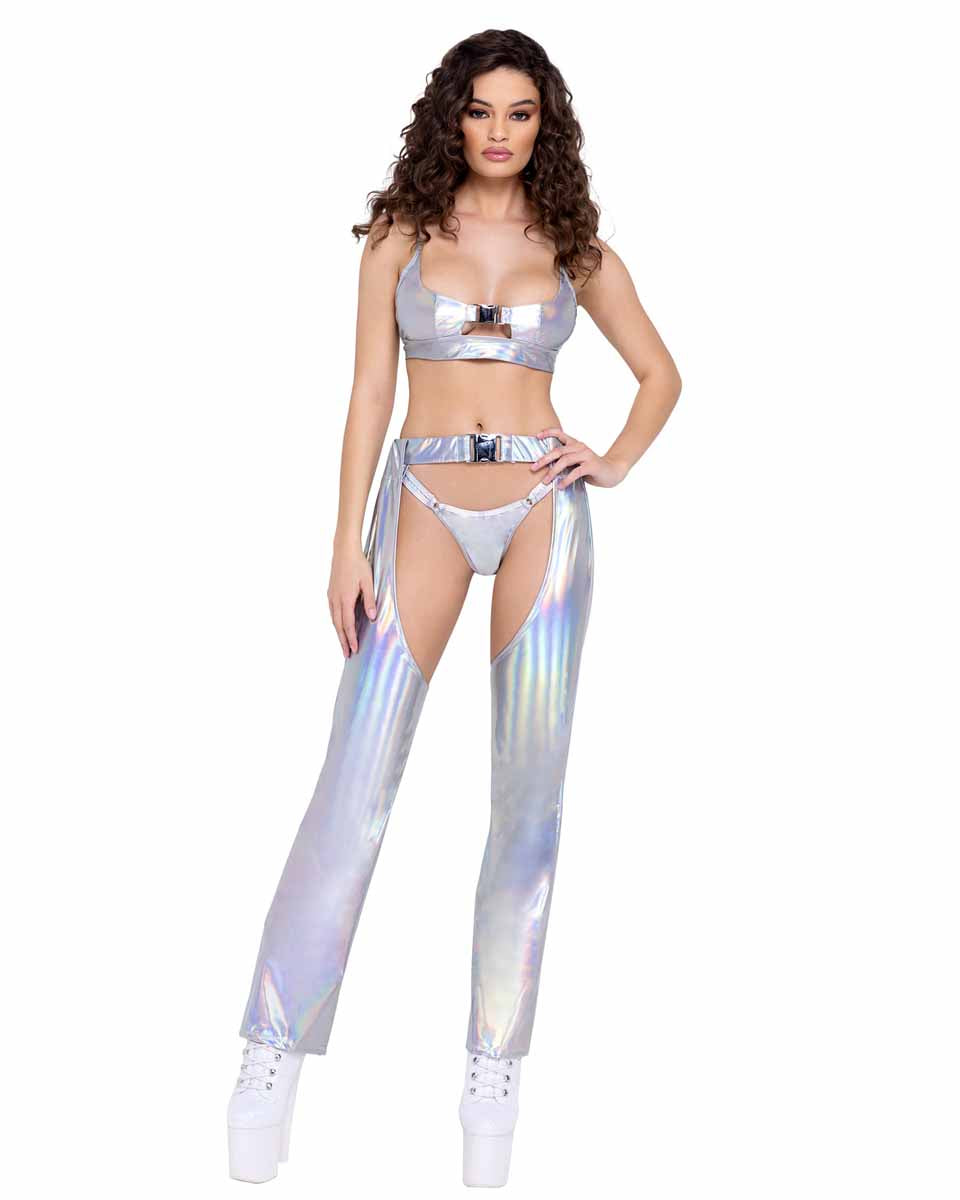 Roma Hologram Crop Top with Buckle Close Full View