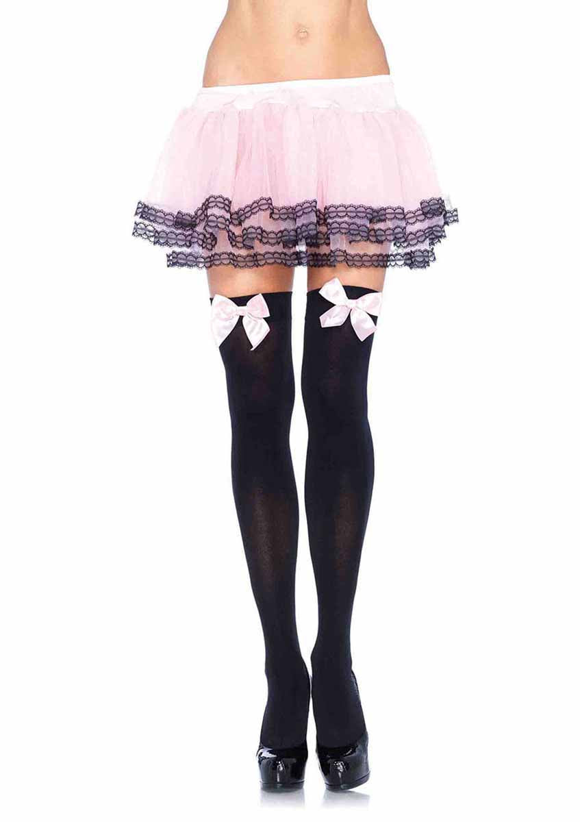 LA6255 - Nylon Stocking with Bow Stockings Leg Avenue Black/Pink One Size 