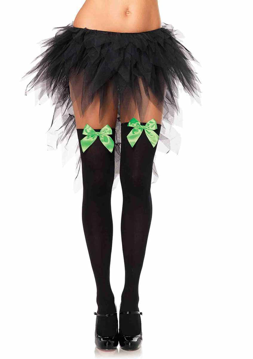 LA6255 - Nylon Stocking with Bow Stockings Leg Avenue Black/Neon Green One Size 