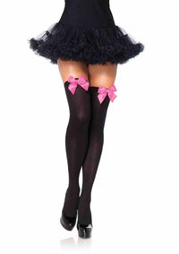 LA6255 - Nylon Stocking with Bow Stockings Leg Avenue Black/Neon Pink One Size 