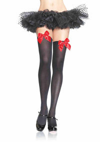 LA6255 - Nylon Stocking with Bow Stockings Leg Avenue Black/Red One Size 