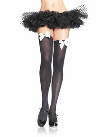 LA6255 - Nylon Stocking with Bow Stockings Leg Avenue White/Black One Size 