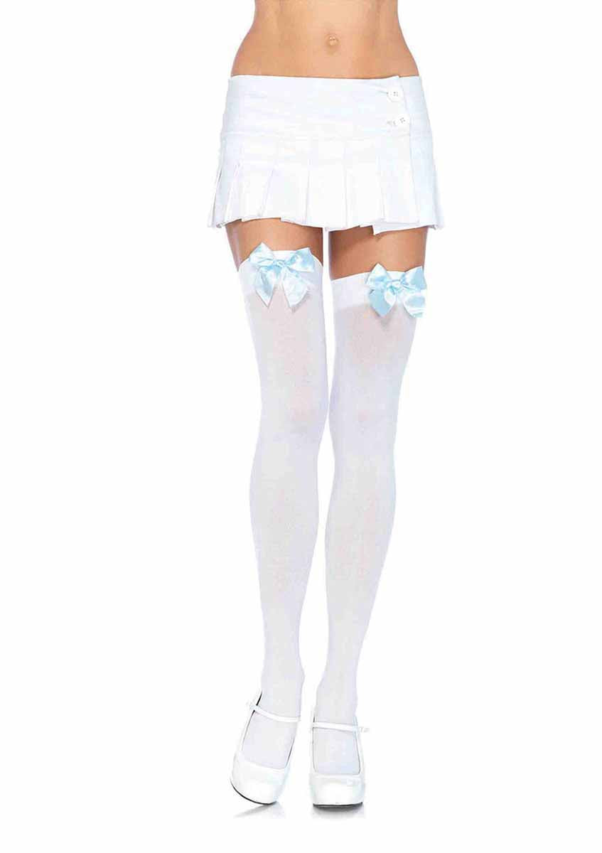 LA6255 - Nylon Stocking with Bow Stockings Leg Avenue White/Light Blue One Size 