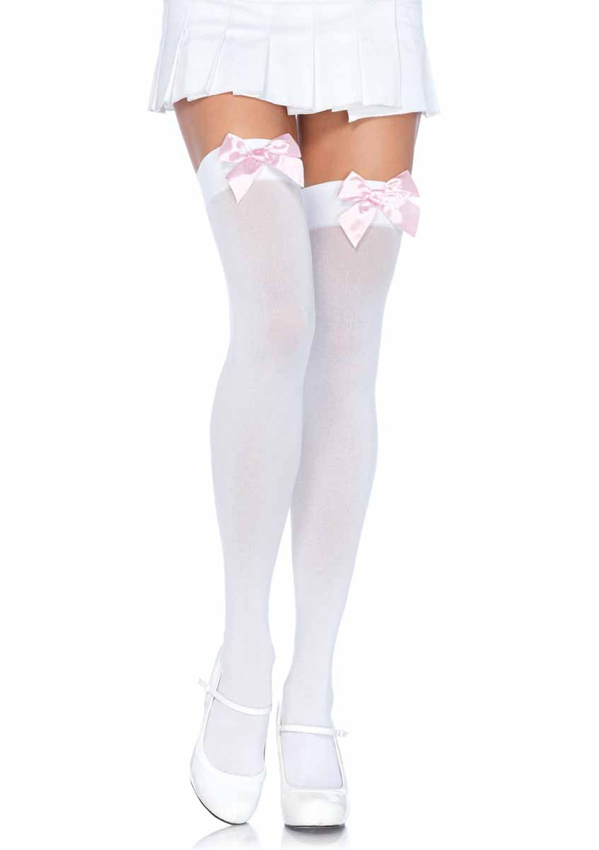 LA6255 - Nylon Stocking with Bow Stockings Leg Avenue White/Light Pink One Size 