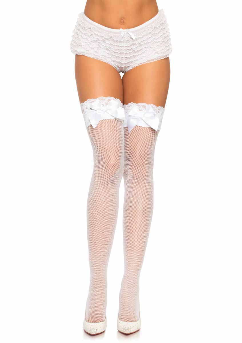 LA6261 -Lycra Fishnet Stockings with Bow Stockings Leg Avenue White One Size 