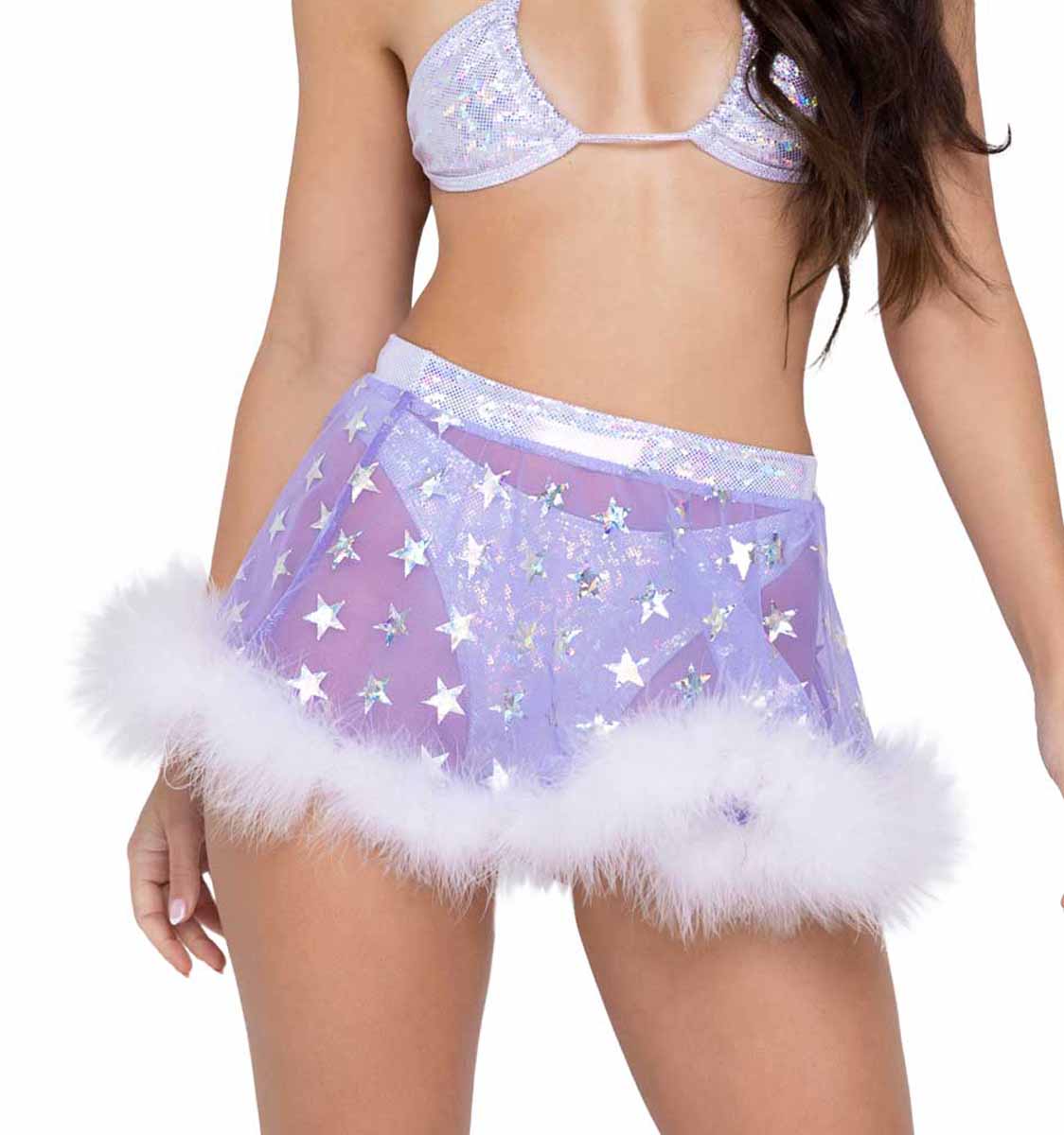 R-6271 Lavender Sheer Stars Skirt with Marabou Trim Skirts Roma   