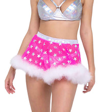 R-6271 Hot Pink Sheer Stars Skirt with Marabou Trim Skirts Roma   