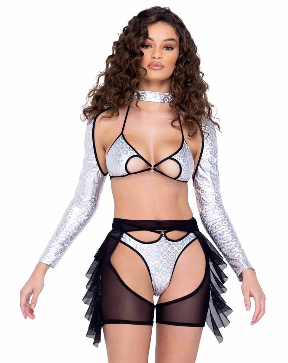 R-6281 - Ring Hologram Thong Back Bottom with Strap and Cut Out Detail By Roma