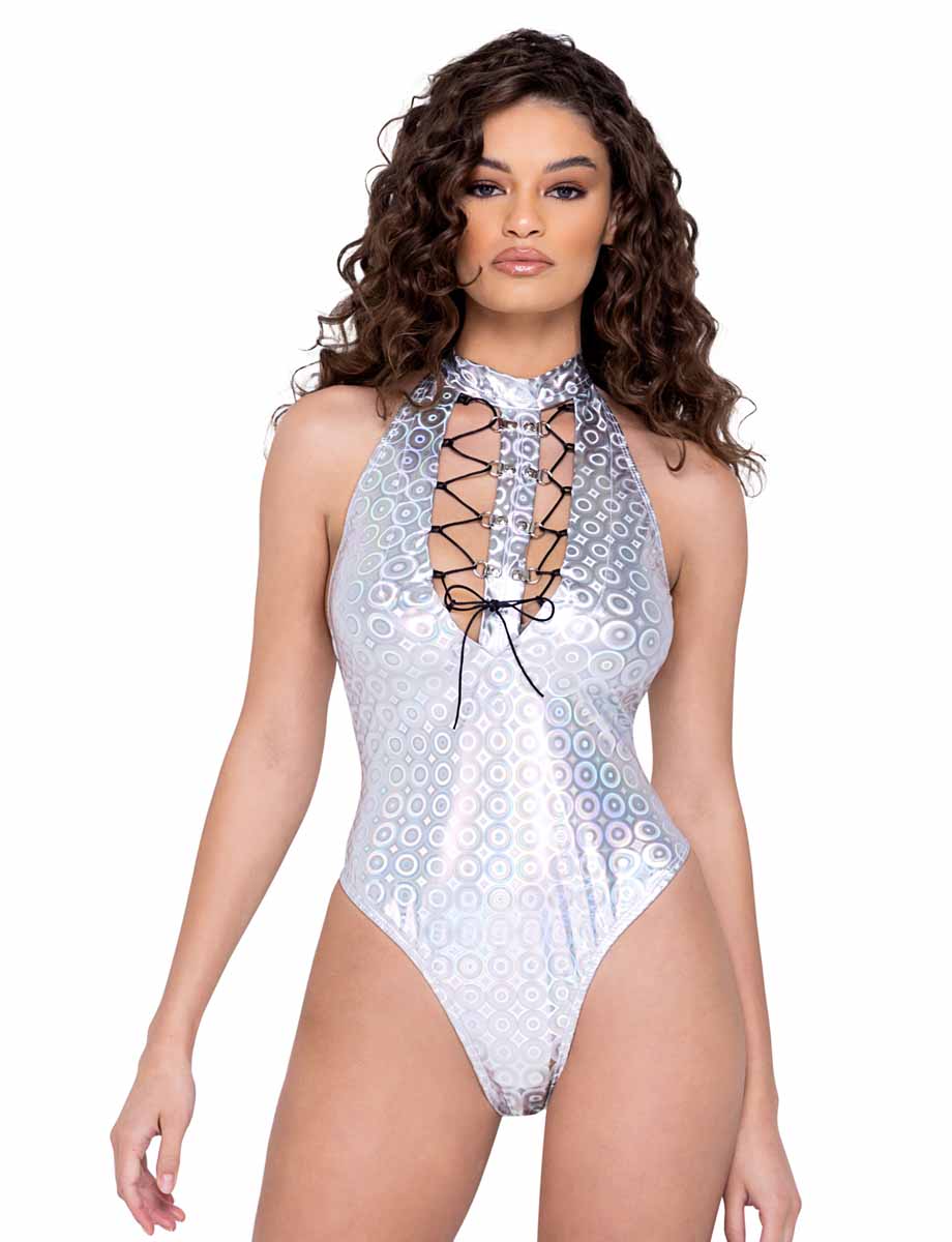 Roma R-6283 - Ring Hologram Lace-Up Romper